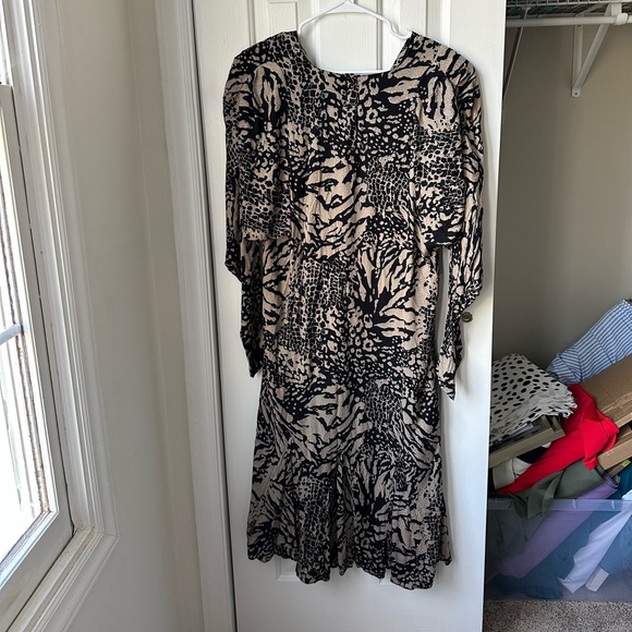 80s Vintage Black Bat Sleeve Animal Print Dress DORMAN VINTAGE - Picture 3 of 5